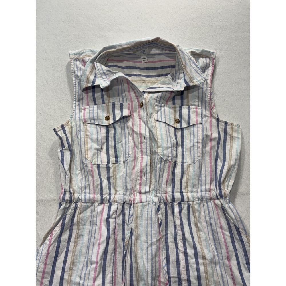 Time And Tru Womens M Multicolor Stripe Sleeveless Button Shirt Dress - Picture 2 of 10
